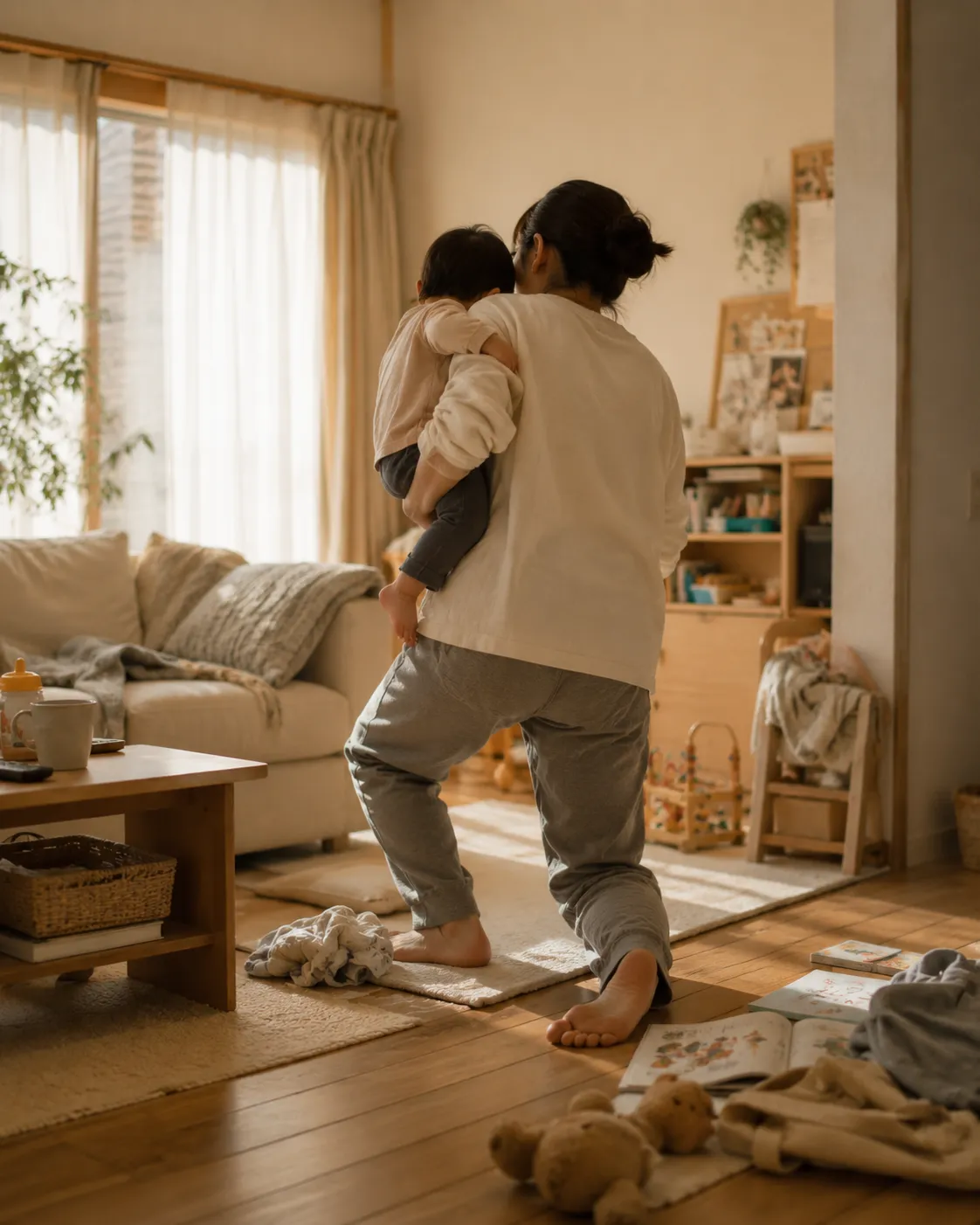 毎日の育児のなかで、知らず知らずのうちに身体を使い続ける、静かな日常